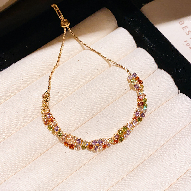 Retro Crossover Twisted Multicolor Zircon Adjustable Bracelet for Women