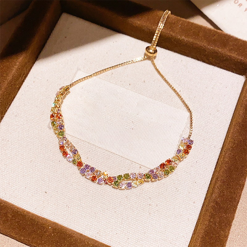 Retro Crossover Twisted Multicolor Zircon Adjustable Bracelet for Women