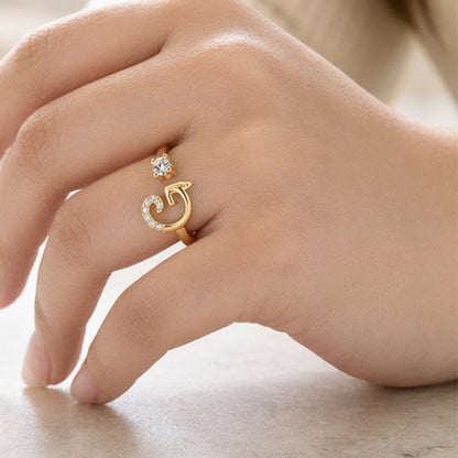 Adjustable Sparkle Initial Ring for Women
