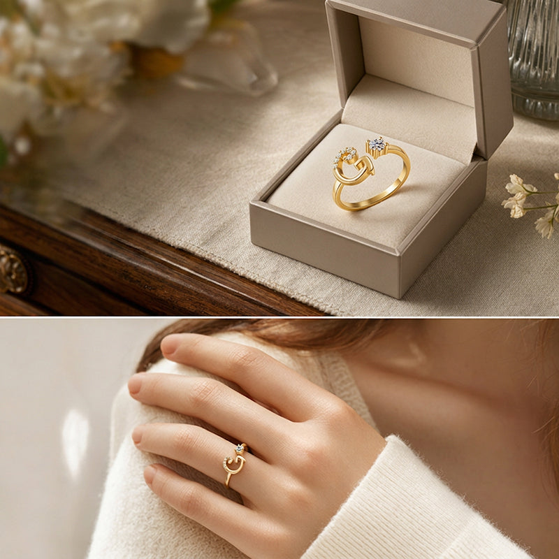 Adjustable Sparkle Initial Ring for Women