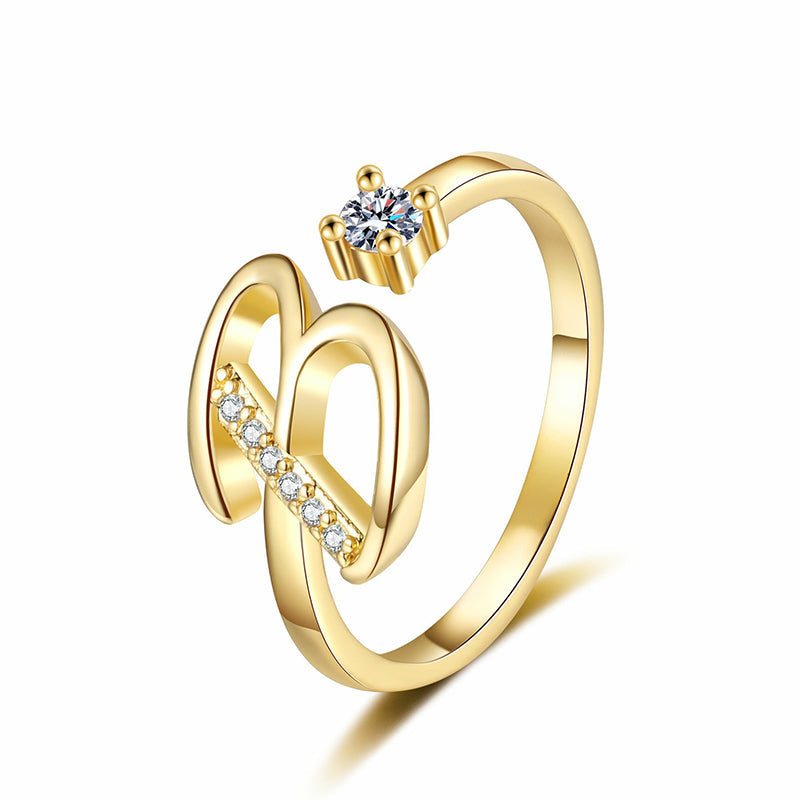 Adjustable Sparkle Initial Ring for Women