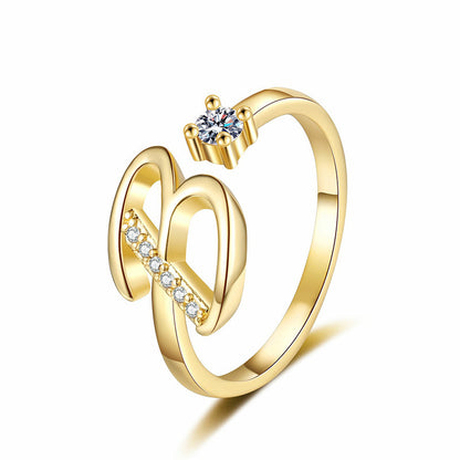 Adjustable Sparkle Initial Ring for Women