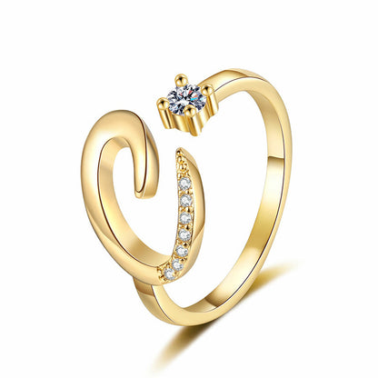 Adjustable Sparkle Initial Ring for Women