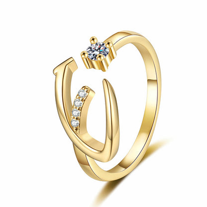 Adjustable Sparkle Initial Ring for Women