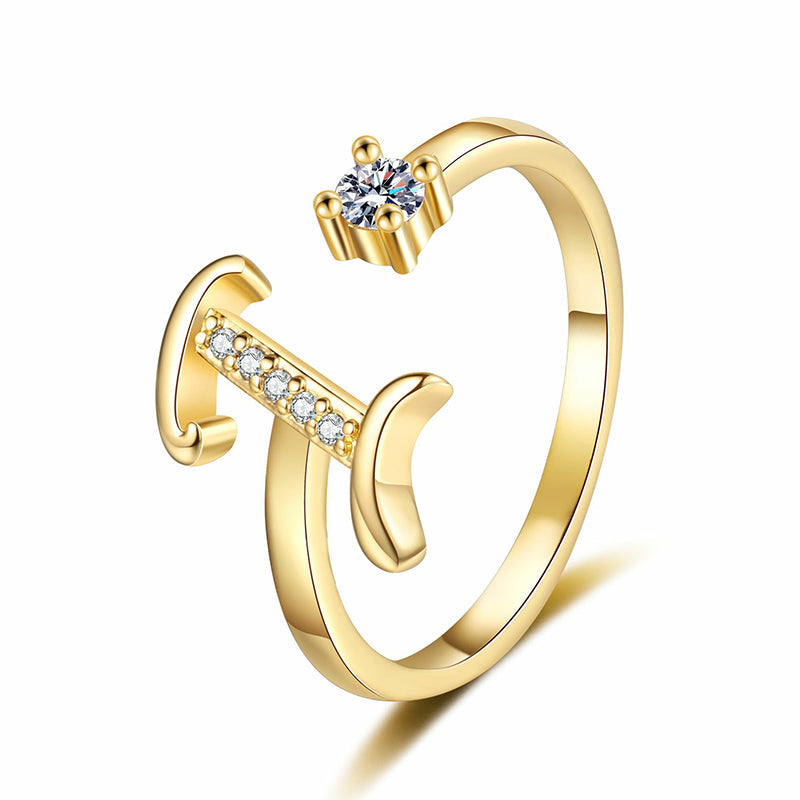 Adjustable Sparkle Initial Ring for Women