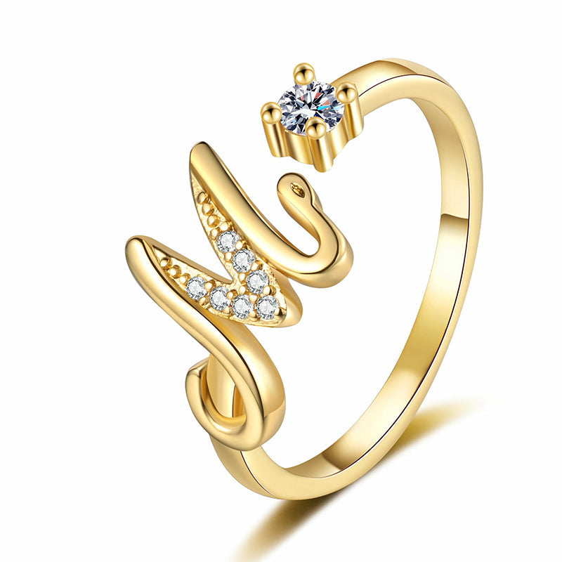 Adjustable Sparkle Initial Ring for Women