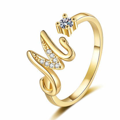 Adjustable Sparkle Initial Ring for Women