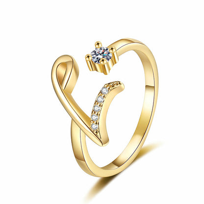 Adjustable Sparkle Initial Ring for Women