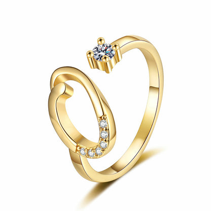 Adjustable Sparkle Initial Ring for Women