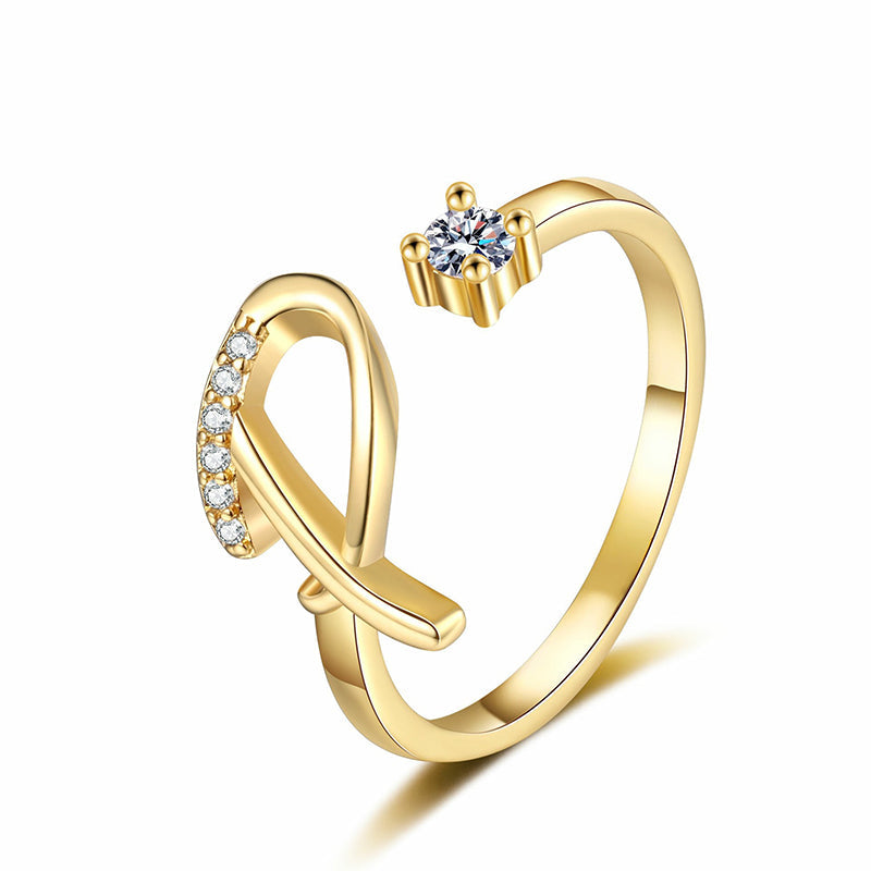 Adjustable Sparkle Initial Ring for Women