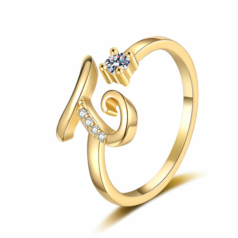 Adjustable Sparkle Initial Ring for Women