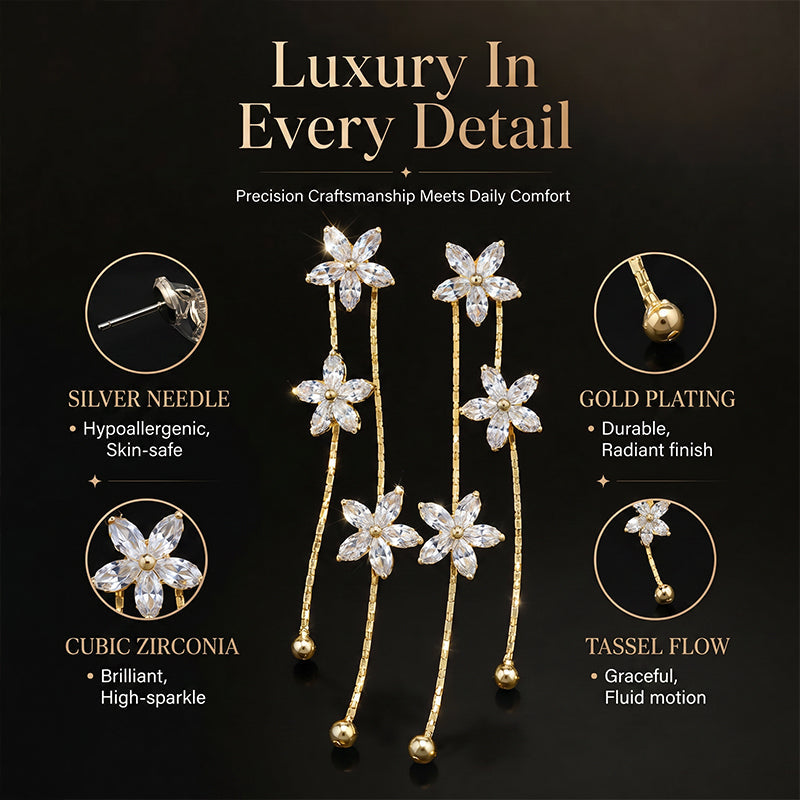 Women's Sparkling Flower Tassel Earrings