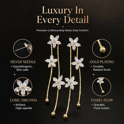 Women's Sparkling Flower Tassel Earrings