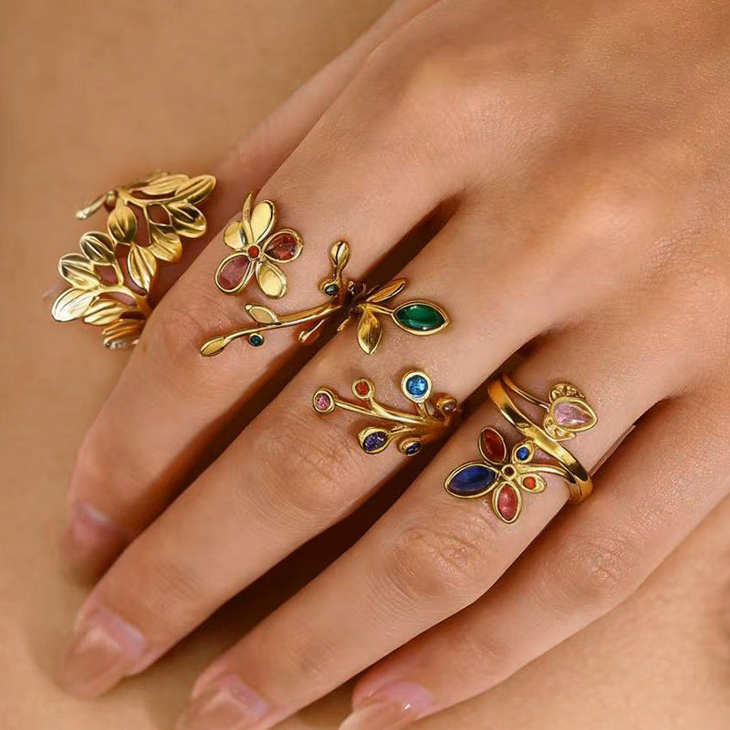 Vintage Leaf Open Ring for Women