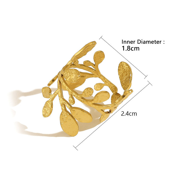 Vintage Leaf Open Ring for Women