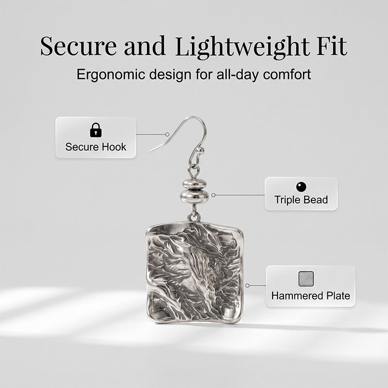 Vintage Hammered Square Dangle Earrings