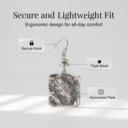 Vintage Hammered Square Dangle Earrings