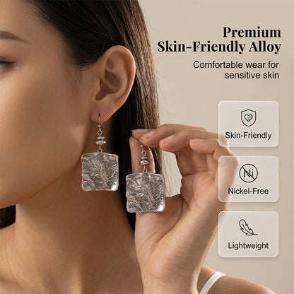 Vintage Hammered Square Dangle Earrings
