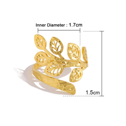 Vintage Leaf Open Ring for Women