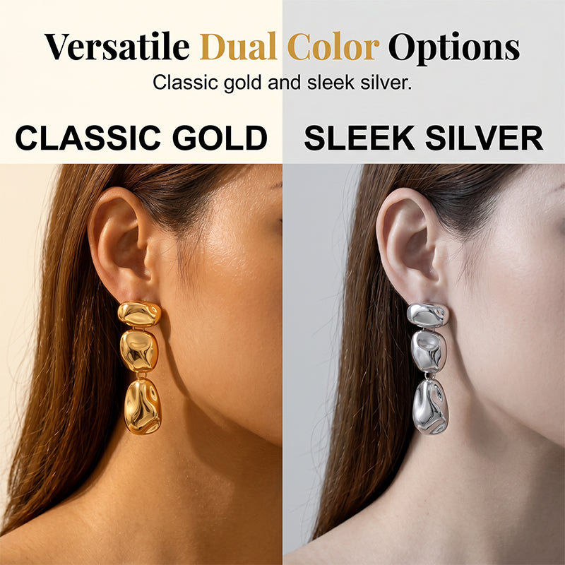 Women Minimalist Metallic Textured Pendant Earrings