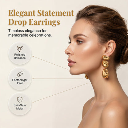 Women Minimalist Metallic Textured Pendant Earrings