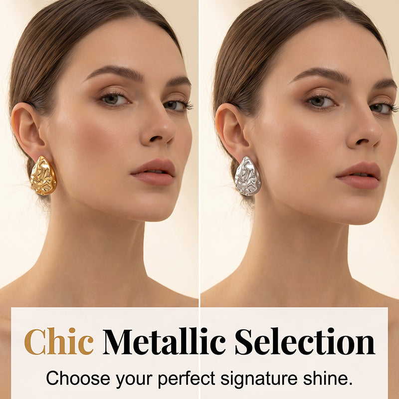 Women Irregular Hammered Teardrop Earrings