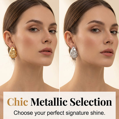 Women Irregular Hammered Teardrop Earrings