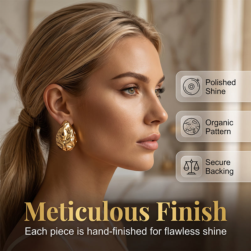 Women Irregular Hammered Teardrop Earrings