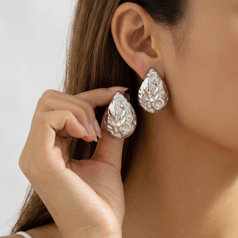 Women Irregular Hammered Teardrop Earrings
