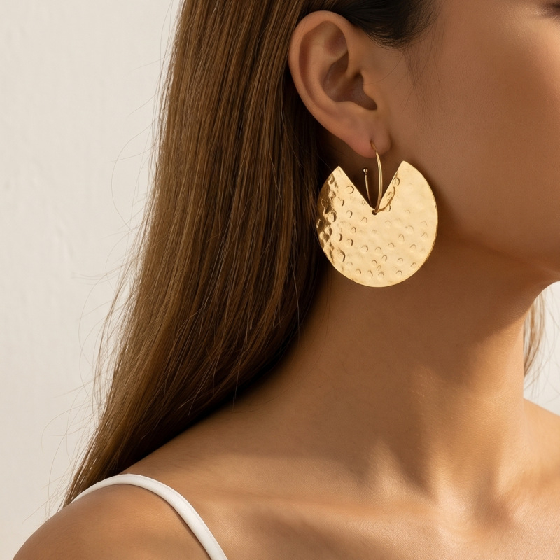 Retro Hammered Disc Drop Earrings