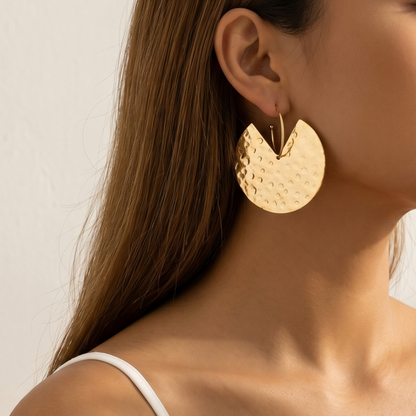 Retro Hammered Disc Drop Earrings