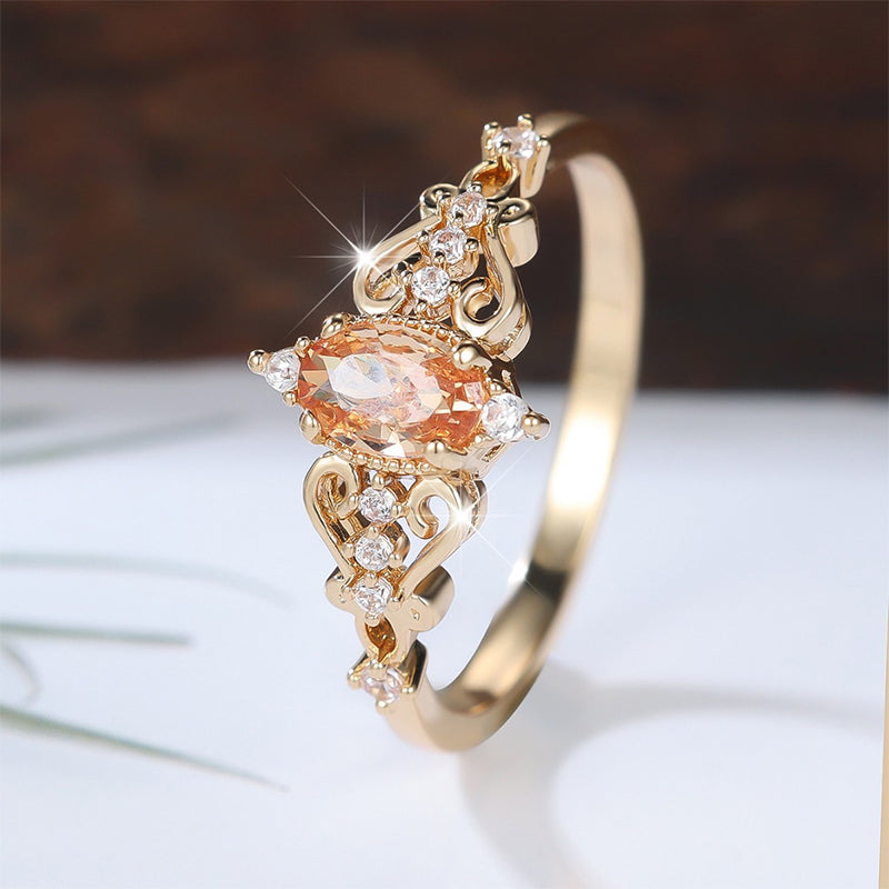 Vintage Hollow Pattern Ring with Oval Rhinestone