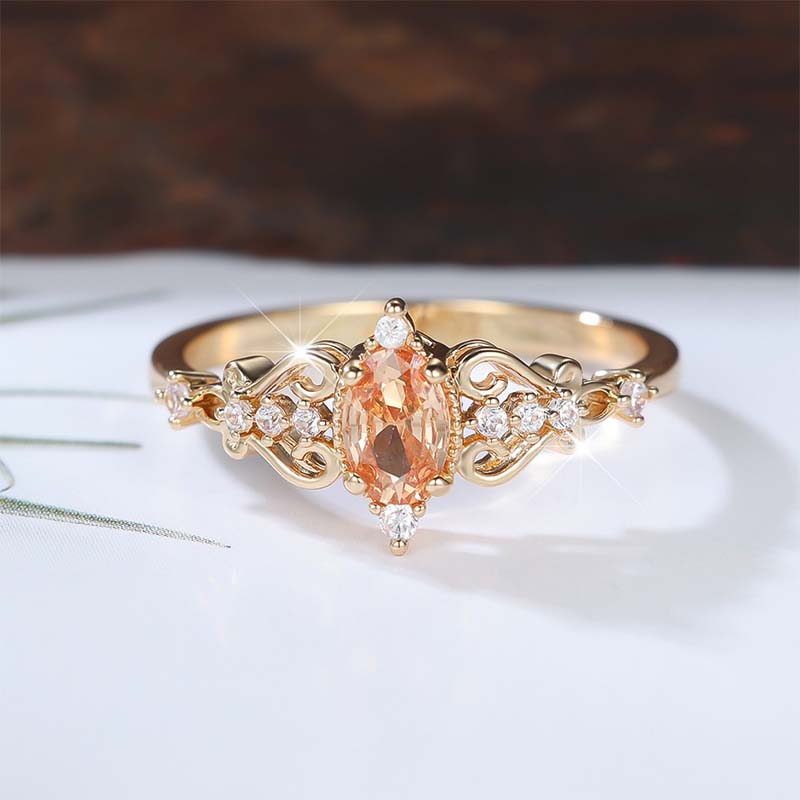 Vintage Hollow Pattern Ring with Oval Rhinestone