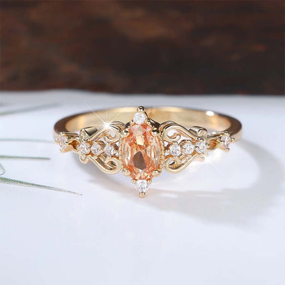 Vintage Hollow Pattern Ring with Oval Rhinestone