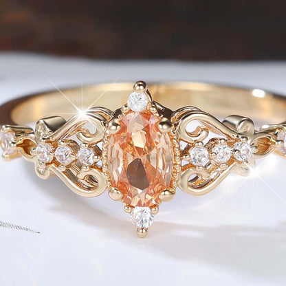 Vintage Hollow Pattern Ring with Oval Rhinestone
