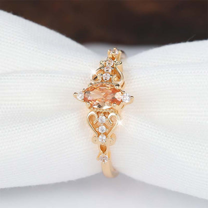 Vintage Hollow Pattern Ring with Oval Rhinestone