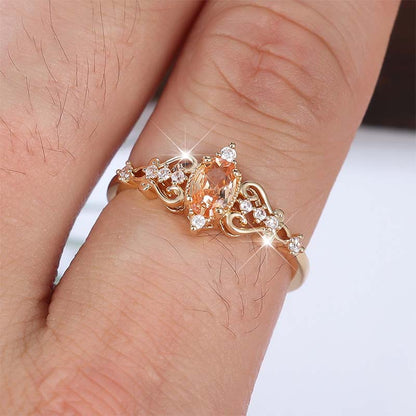 Vintage Hollow Pattern Ring with Oval Rhinestone
