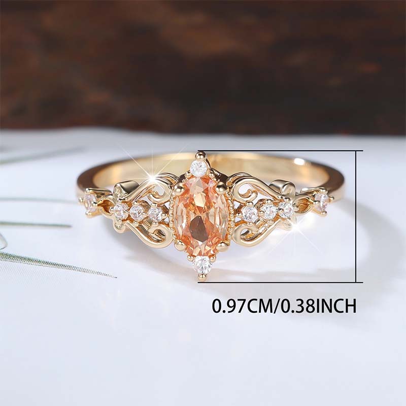 Vintage Hollow Pattern Ring with Oval Rhinestone