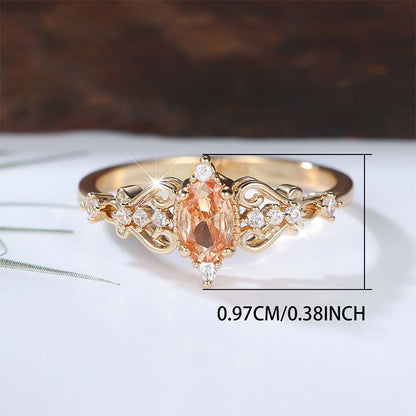 Vintage Hollow Pattern Ring with Oval Rhinestone