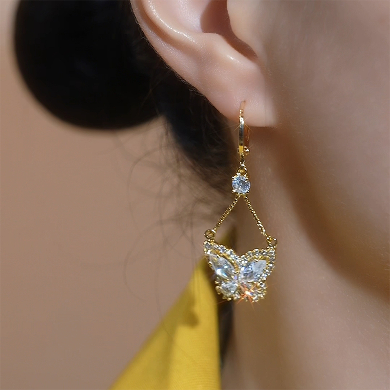 Sparkling Butterfly Drop Earrings