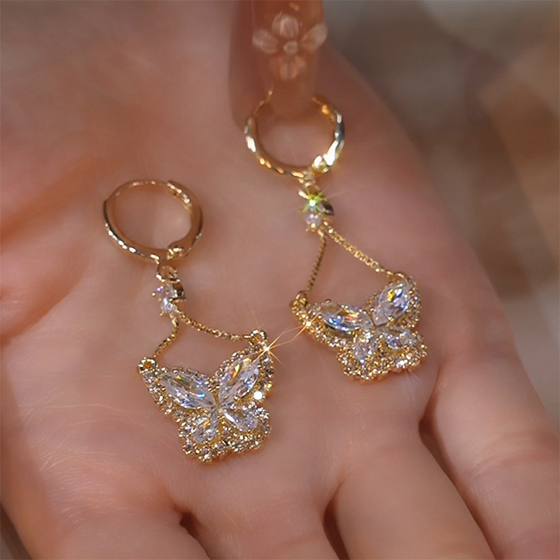 Sparkling Butterfly Drop Earrings
