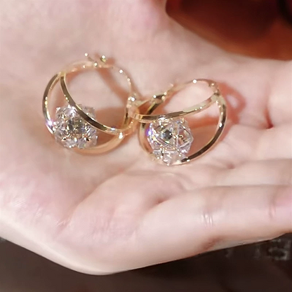 Double Hoop Sparkling Zirconia Ball Earrings