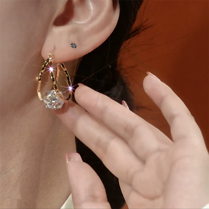 Double Hoop Sparkling Zirconia Ball Earrings