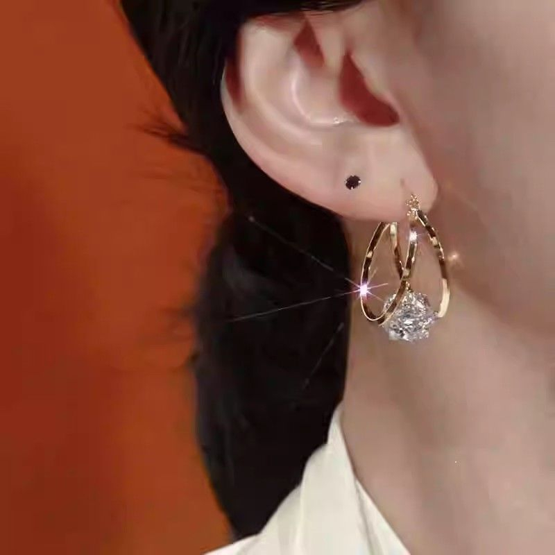 Double Hoop Sparkling Zirconia Ball Earrings