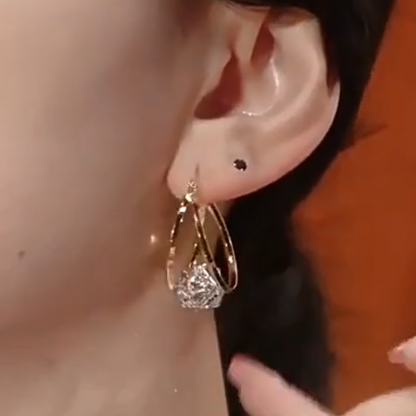 Double Hoop Sparkling Zirconia Ball Earrings