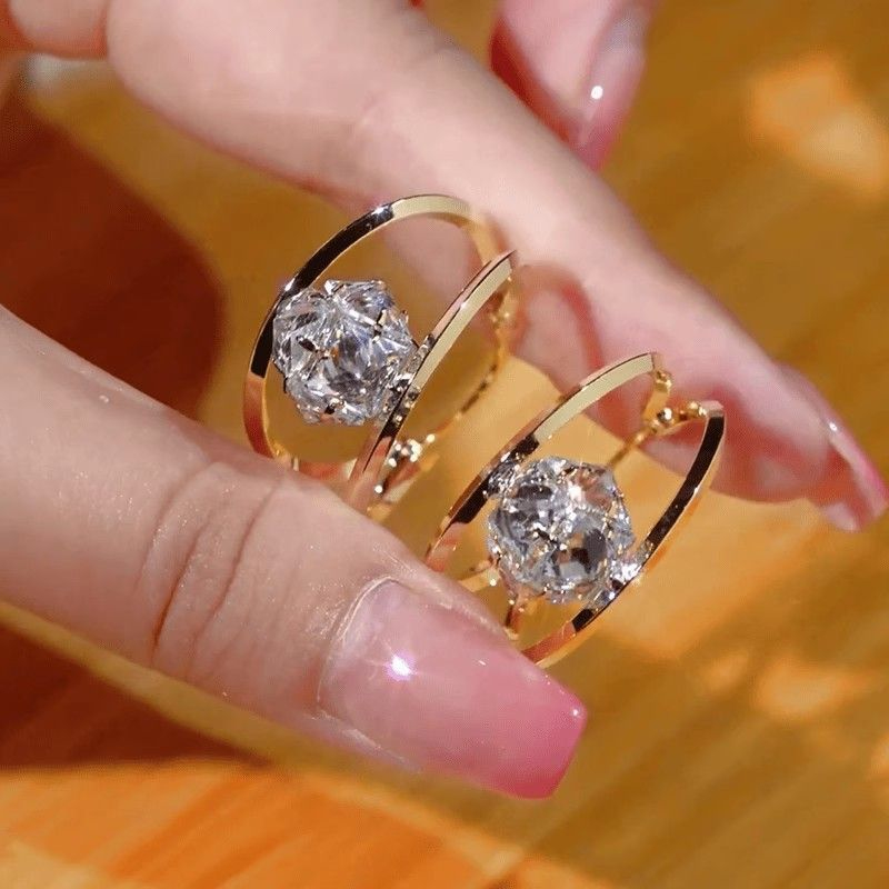 Double Hoop Sparkling Zirconia Ball Earrings
