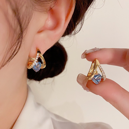 Elegant V-Shape Heart Dangle Hoop Earrings