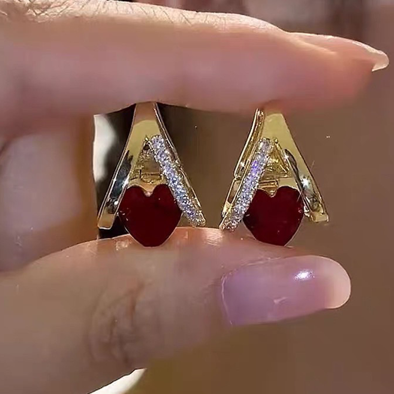 Elegant V-Shape Heart Dangle Hoop Earrings
