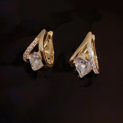 Elegant V-Shape Heart Dangle Hoop Earrings