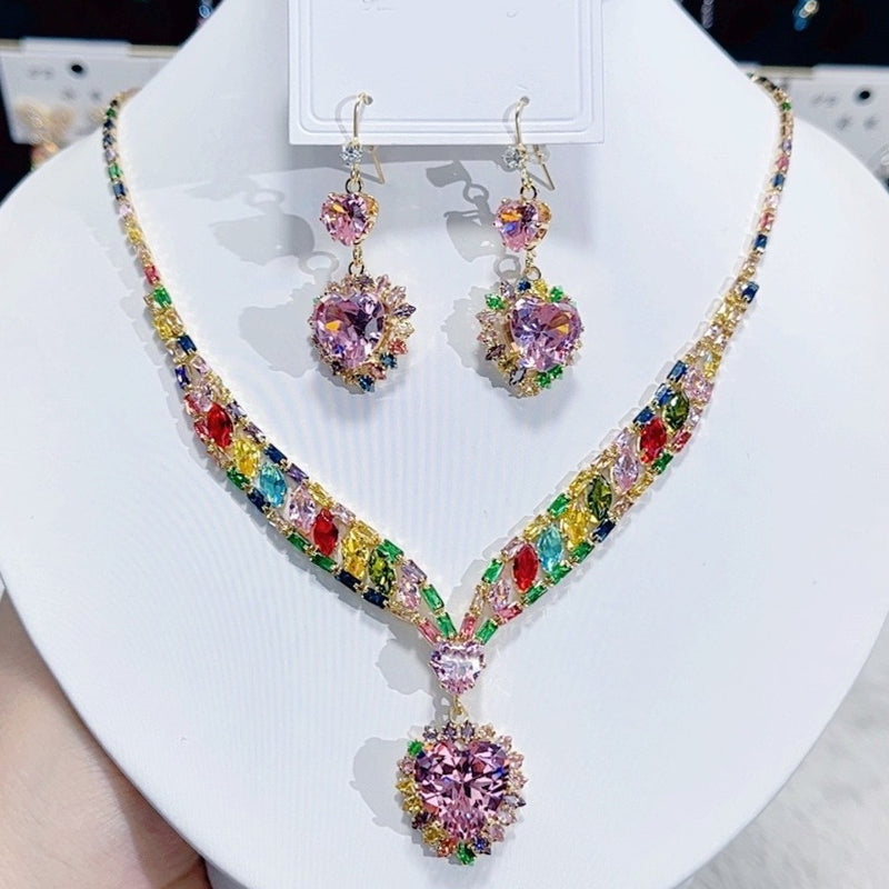 Sparkling Heart Necklace & Earring Set